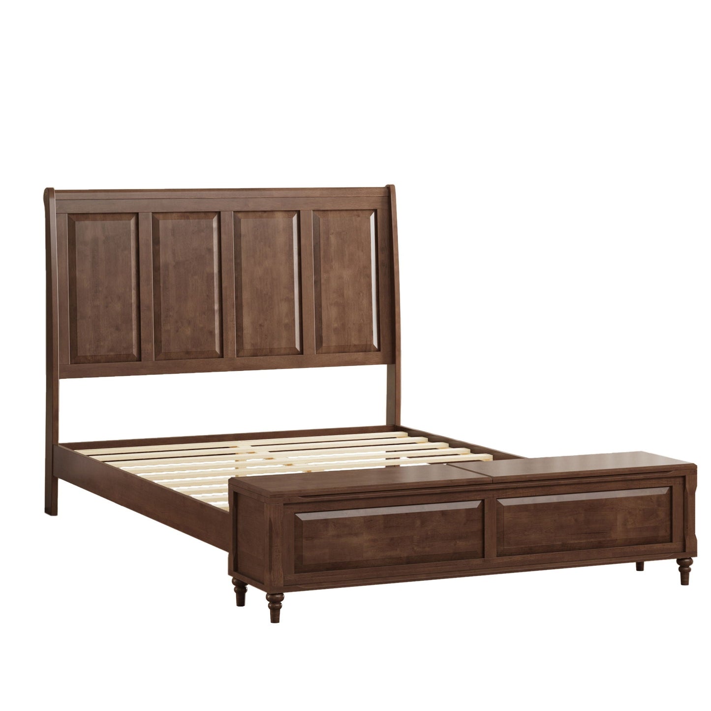 Modern Sleigh Bed with Tall Headboard and Bench