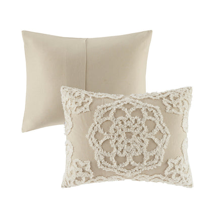 Duvet cover set King/Cal King tufted cotton with chenille medallion in beige; decorative pillows on Tampa Home & Garden Store