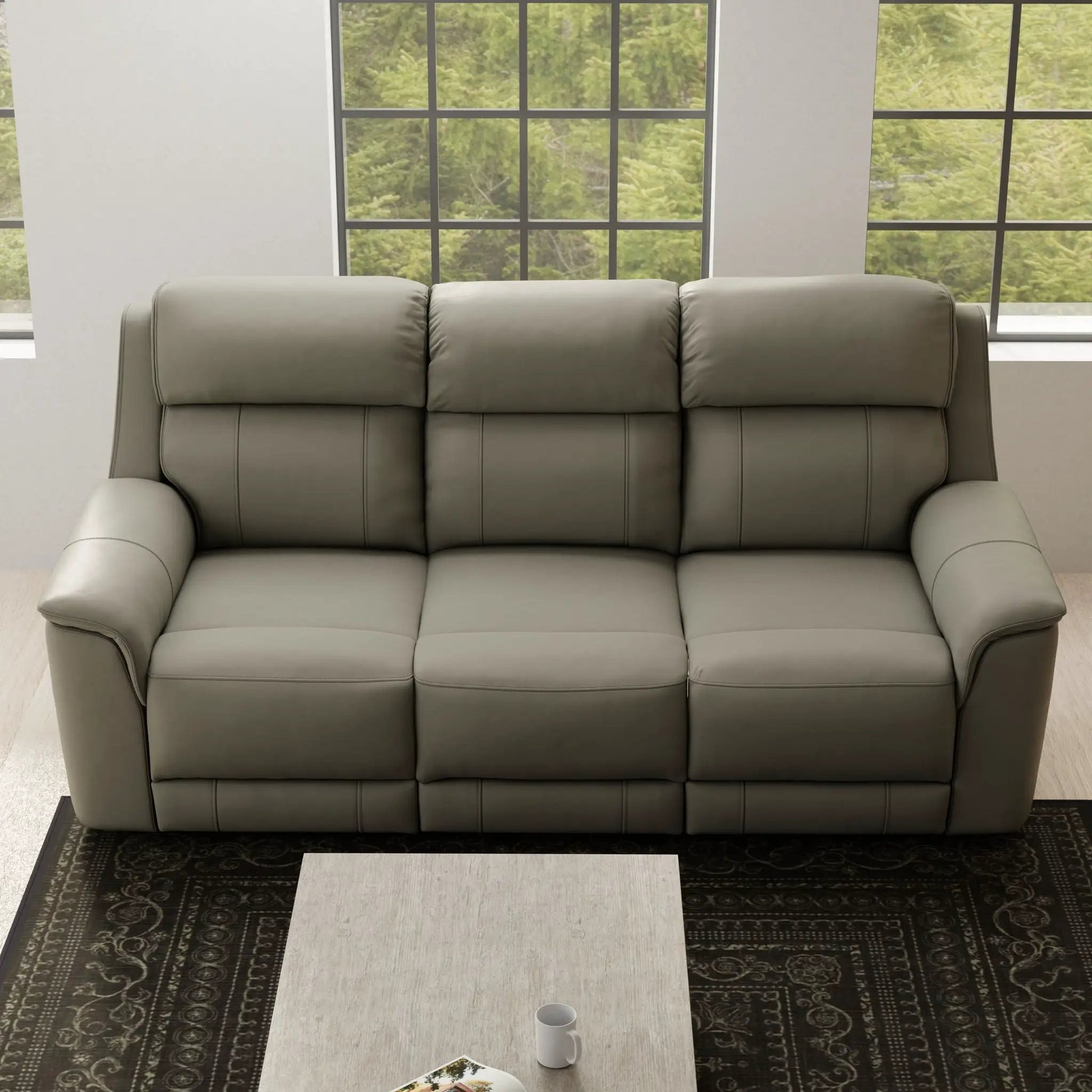 Oslo Dual Power Reclining Sofa gray leather upholstery by Unique Piece Furniture on Tampa Home & Garden Store