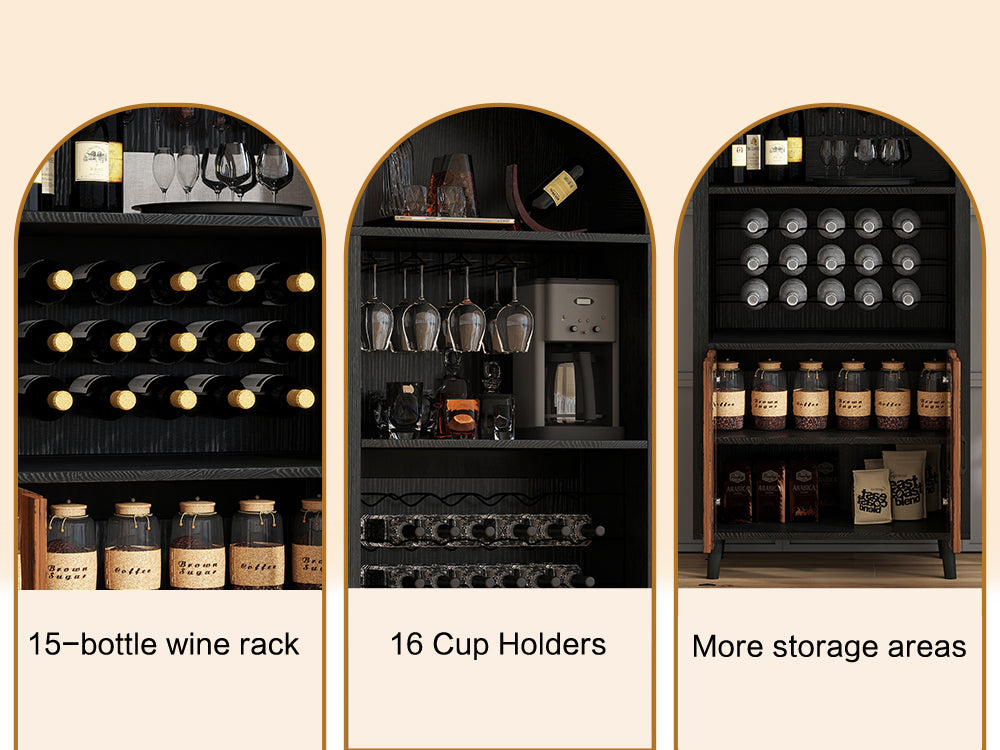 71' Farmhouse Arched Wine Bar Cabinet by HouseOfZazla with 15bottle rack and 16 cup holders on Tampa Home & Garden Store