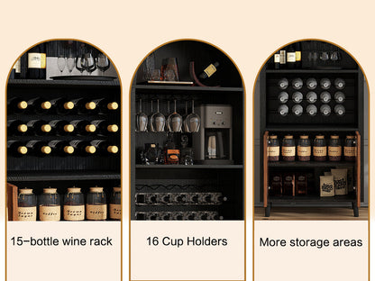 71' Farmhouse Arched Wine Bar Cabinet by HouseOfZazla with 15bottle rack and 16 cup holders on Tampa Home & Garden Store