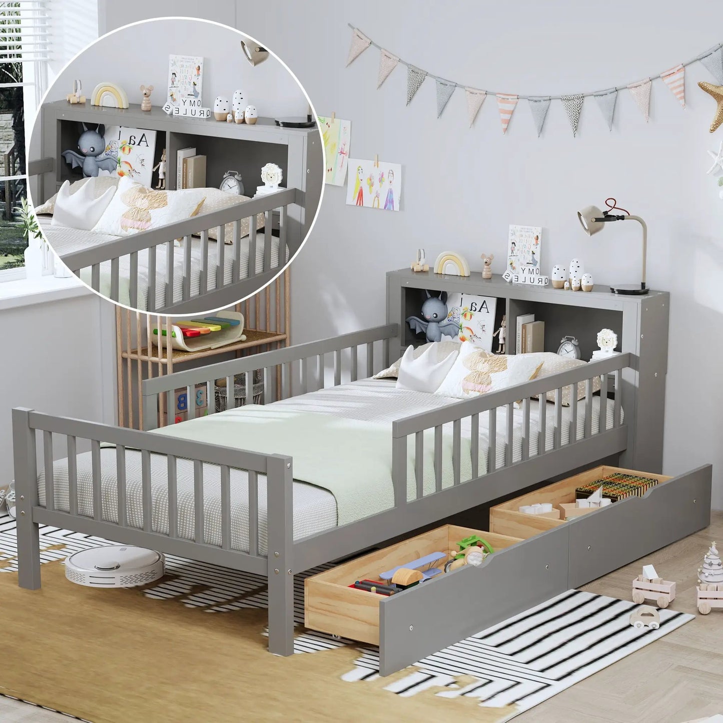 Bed With Headboard Storage and Under Bed Drawers