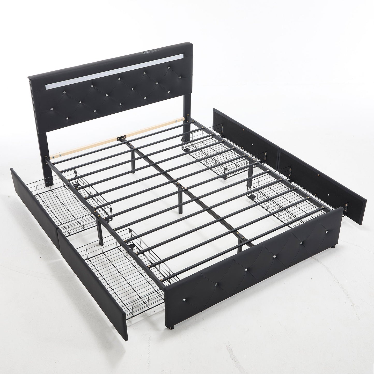 Upholstered Bed Frame with LED Lights Storage