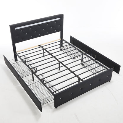 Upholstered Bed Frame with LED Lights Storage
