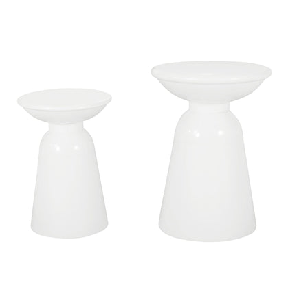 Serenita Outdoor Side Tables Set of 2 in white ceramic with flared design by HouseOfZazla on Tampa Home & Garden Store