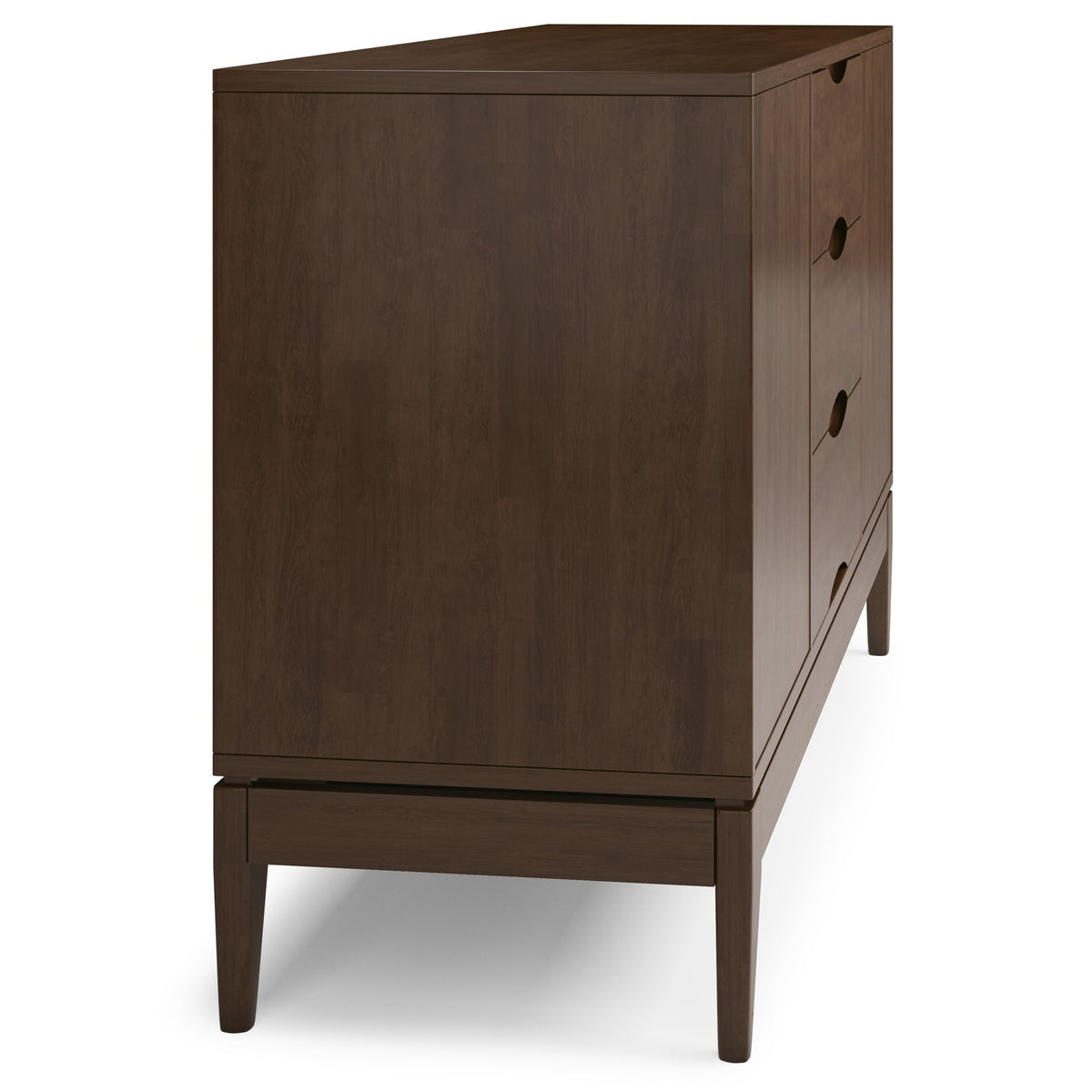Solid wood sideboard HouseOfZazla dark brown with 3 drawers circular cutouts tapered legs on Tampa Home & Garden Store
