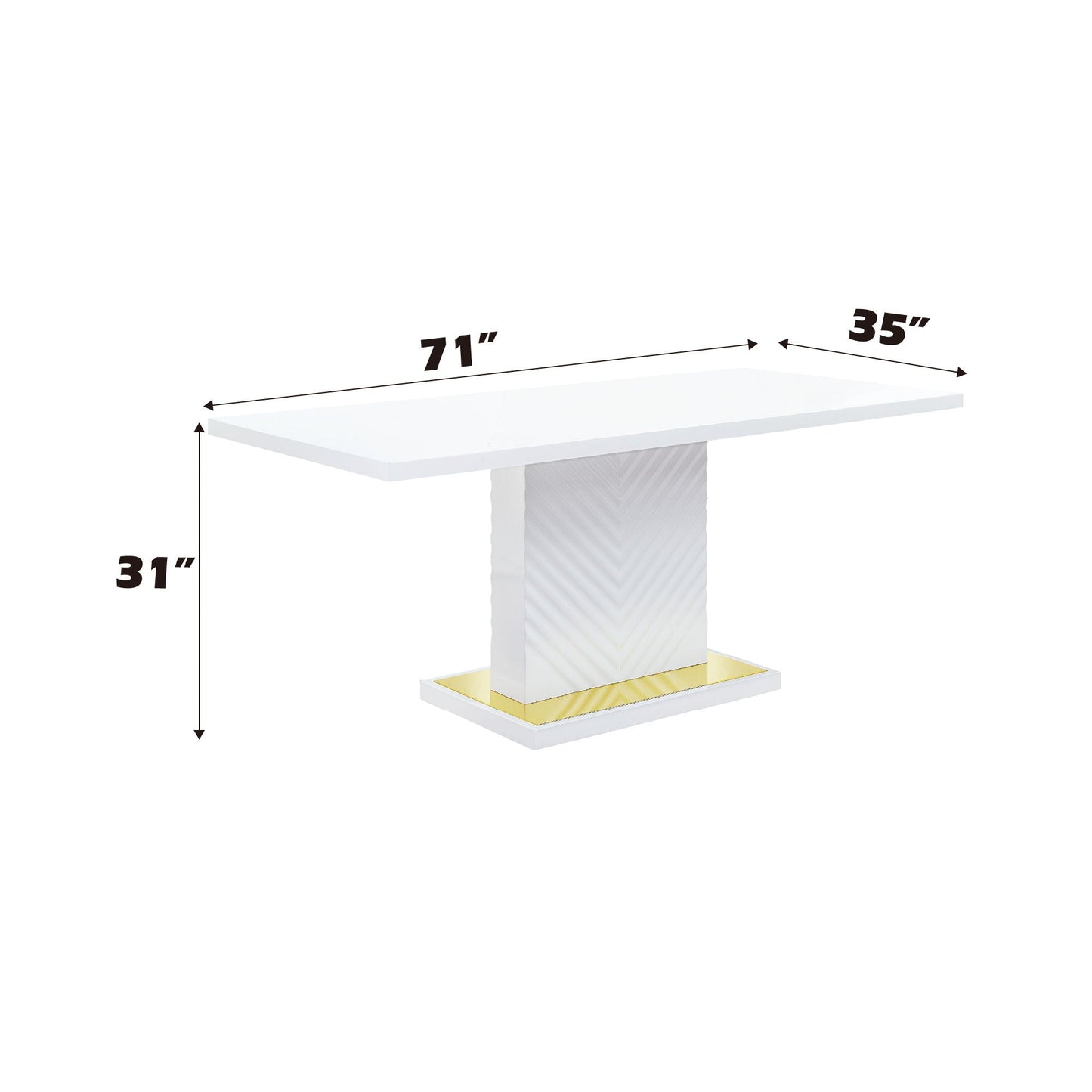 Gaines high-gloss dining table with pedestal base, white finish, 71in x 35in on Tampa Home & Garden Store