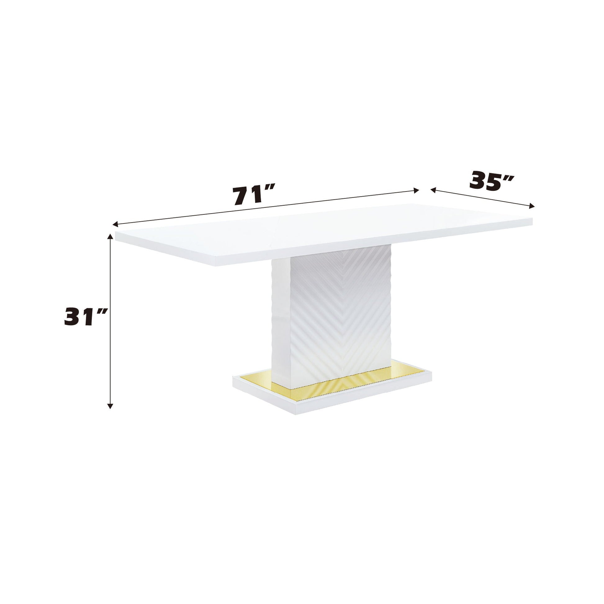 Gaines high-gloss dining table with pedestal base, white finish, 71in x 35in on Tampa Home & Garden Store