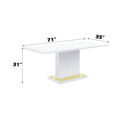 Gaines high-gloss dining table with pedestal base, white finish, 71in x 35in on Tampa Home & Garden Store