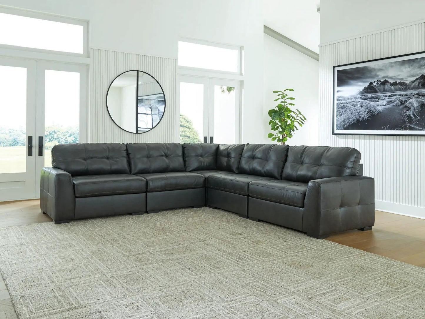 Brindley Pier Leather Sectional Sofa Tufted