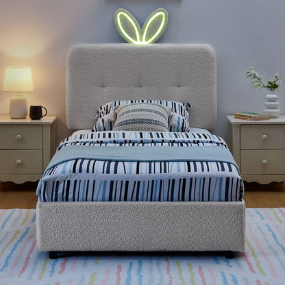 Upholstered Bed with Rabbit Ear and Led Drawers