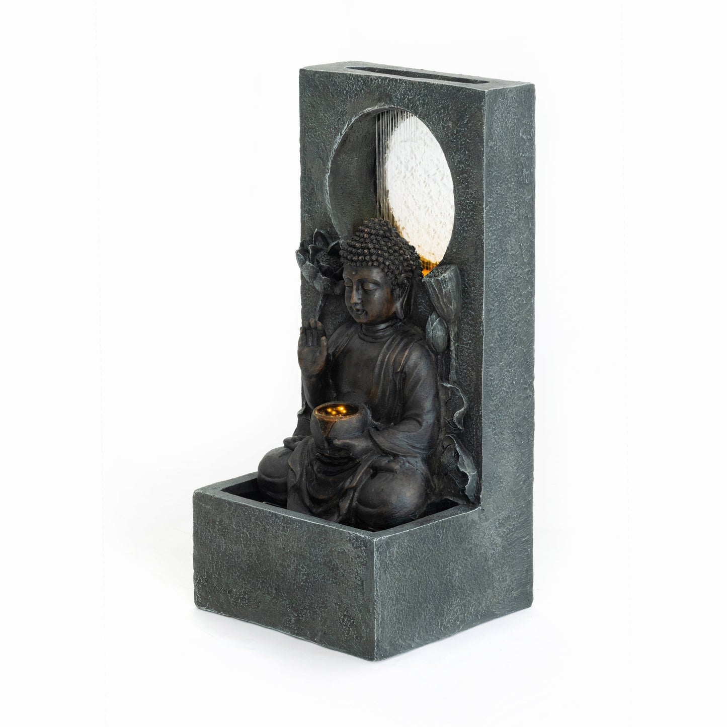 a Serene Outdoor Buddha Resin Waterfall Fountain