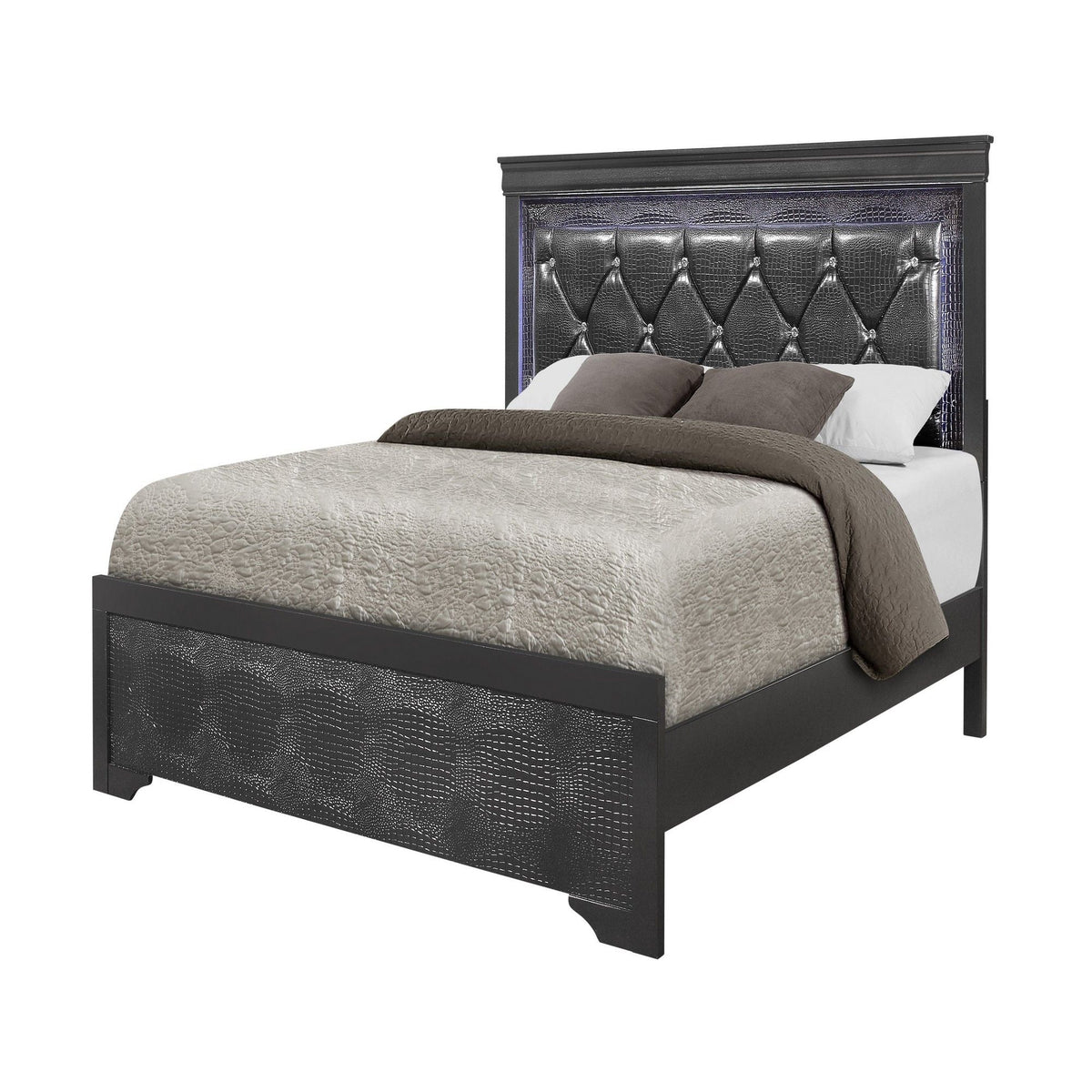 Shaker bed with LED lighting and crystal-inspired tufted headboard, panel bed on Tampa Home & Garden Store