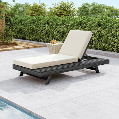 Acacia Wood Outdoor Sunlounger with beige cushion by HouseOfZazla on Tampa Home & Garden Store
