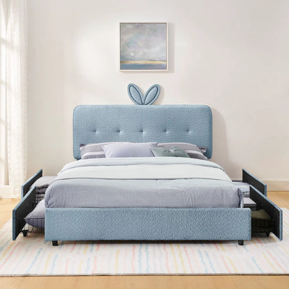 Upholstered Bed with Rabbit Ear Headboard and LED