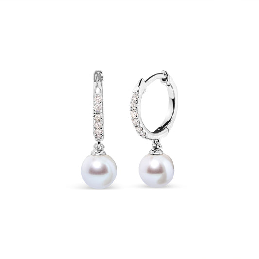 Earrings 10K white gold drop huggy with 6x6 mm freshwater pearls and diamond accents, Bids.com on Tampa Home & Garden Store