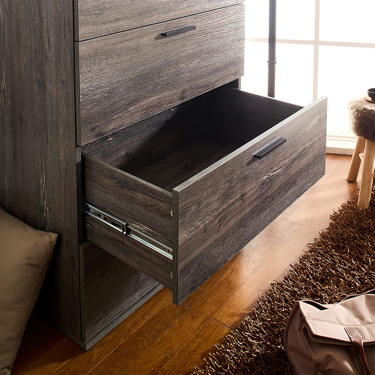 Oliver Farmhouse Jumbo Chest with 4 drawers in dark wood, HouseOfZazla accent chest on Tampa Home & Garden Store