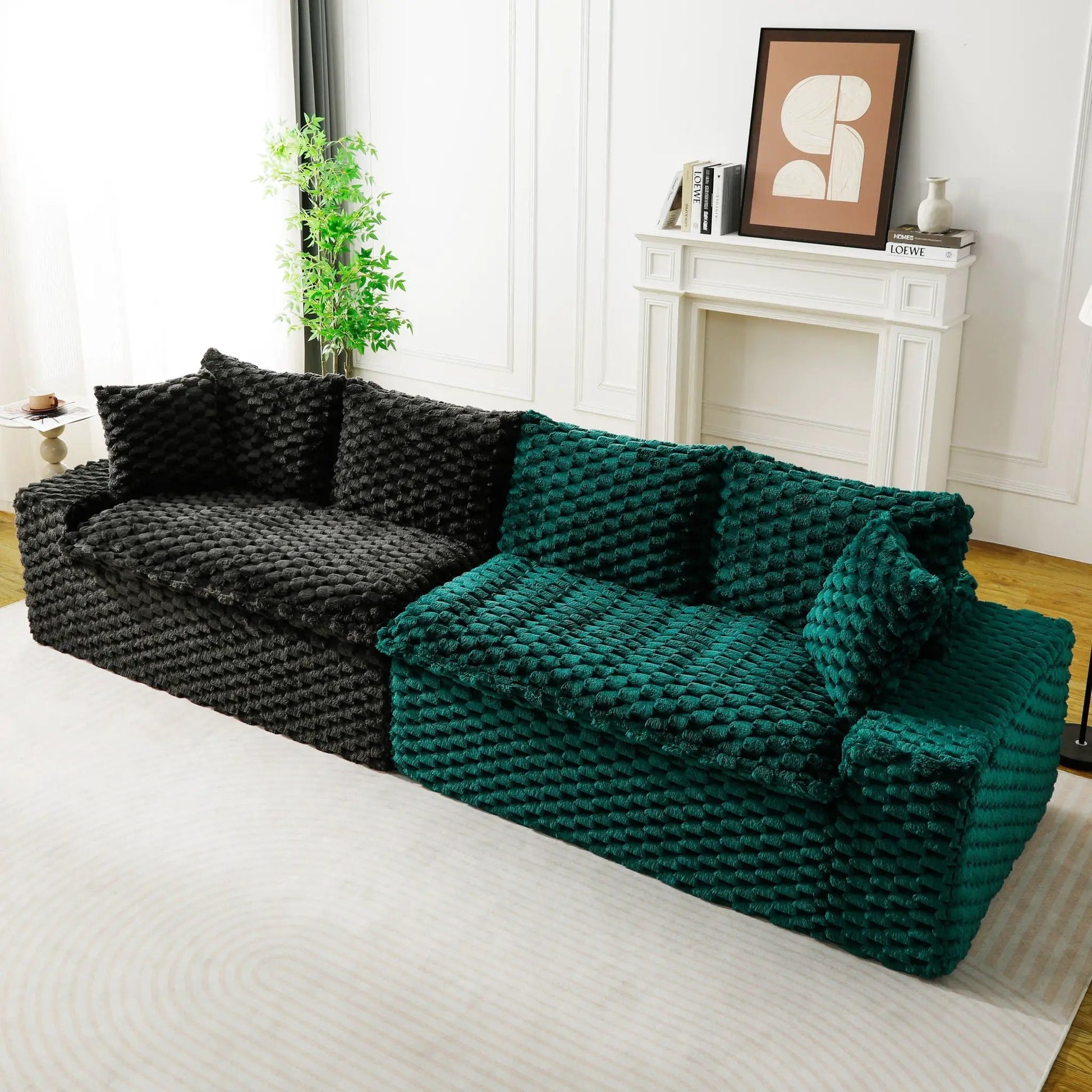 Multifunctional stationary sofa in two-tone dark gray and teal knitted fabric on Tampa Home & Garden Store