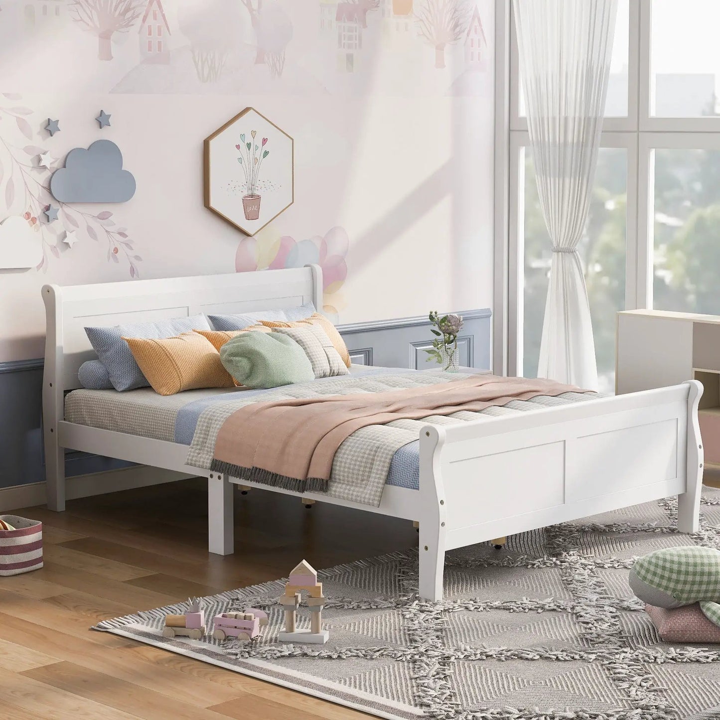 White wood platform bed frame with headboard and footboard by Unique Piece Furniture on Tampa Home & Garden Store