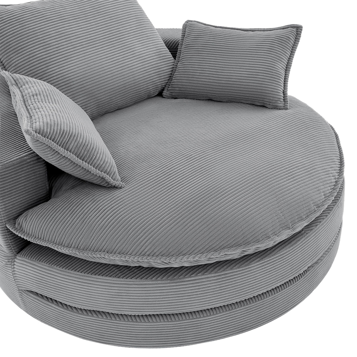 Swivel barrel chair with grey corduroy upholstery and cushions by HouseOfZazla swing chair on Tampa Home & Garden Store