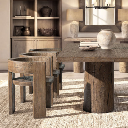 Accent curved dining chair with sculptural wood frame in warm brown by HouseOfZazla on Tampa Home & Garden Store