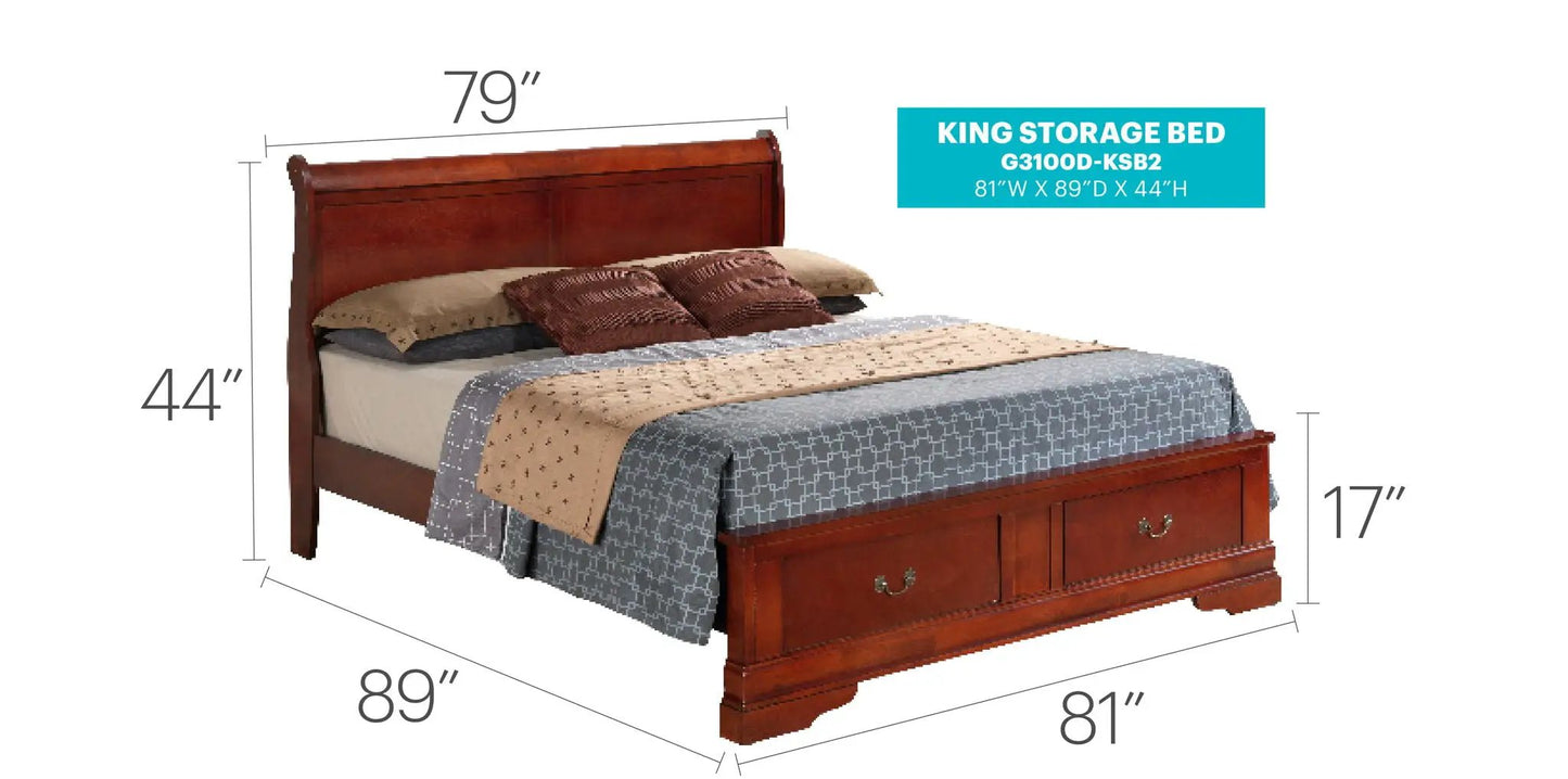Upholstered Sleigh Bed with Dovetail Drawers