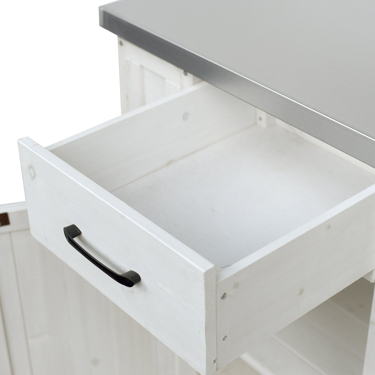 Outdoor Kitchen Island Fir Wood Prep Station white cabinet black handles HouseOfZazla on Tampa Home & Garden Store