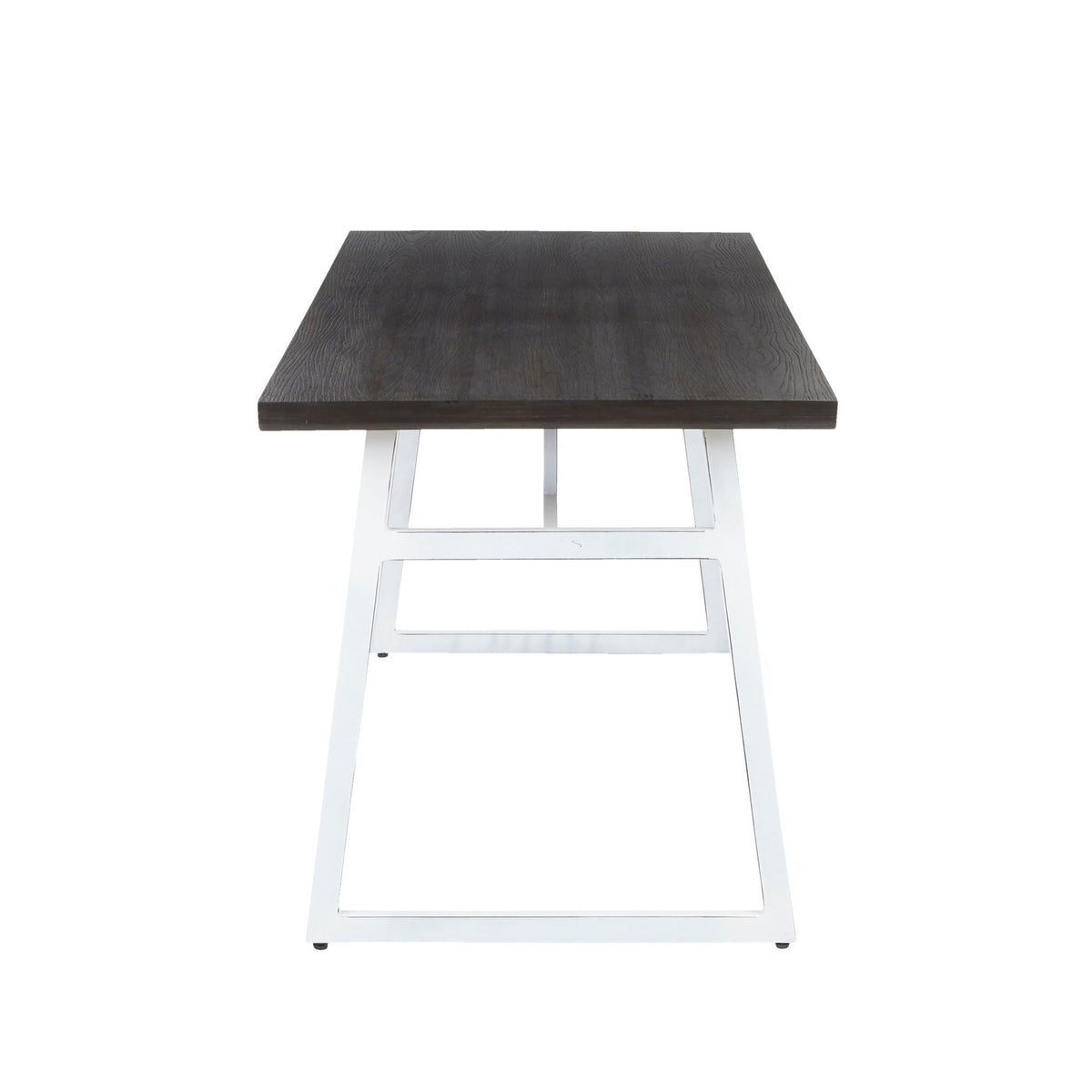Industrial dining table with espresso wood top and white geometric metal legs on Tampa Home & Garden Store