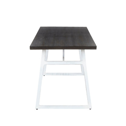 Industrial dining table with espresso wood top and white geometric metal legs on Tampa Home & Garden Store