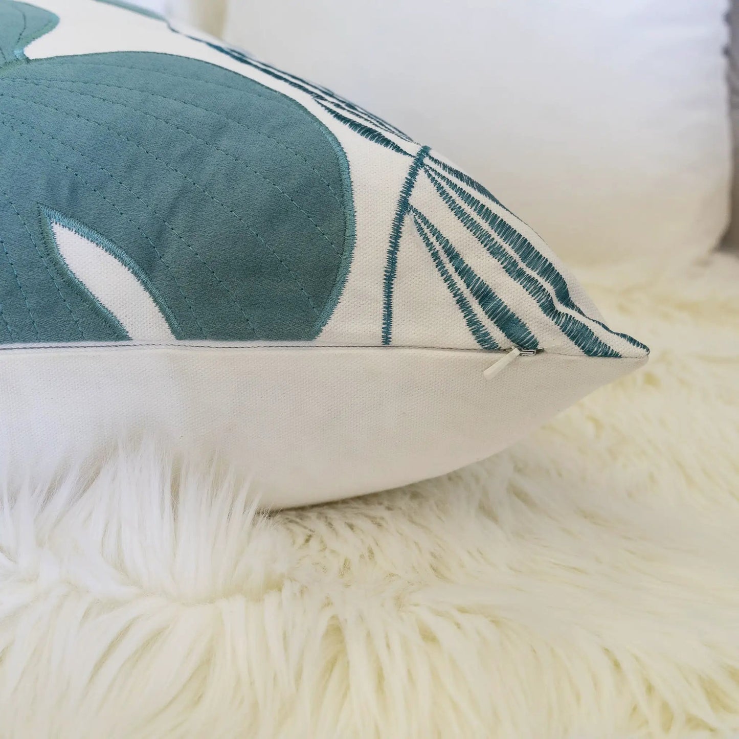 Autumn Vibes Leaf Accent Pillow by Unique Piece Furniture, teal leaf quilted cover on Tampa Home & Garden Store