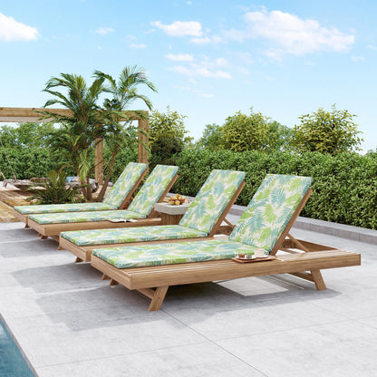 Lounge chaise set in light brown acacia wood with leaf coconut cushions 2in thick HouseOfZazla on Tampa Home & Garden Store