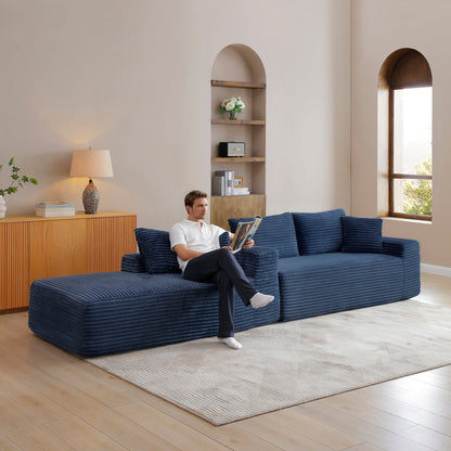 105'' Modular Sectional Sofa with deep seat and chaise in navy blue fabric on Tampa Home & Garden Store