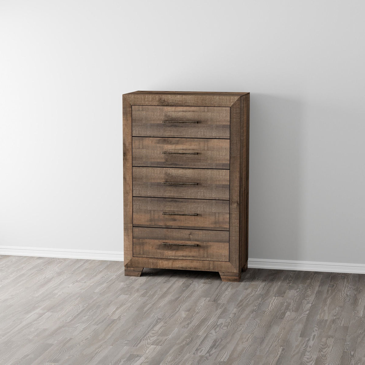 5 Drawer Chest brown wood accent chest with metal handles, casual style on Tampa Home & Garden Store