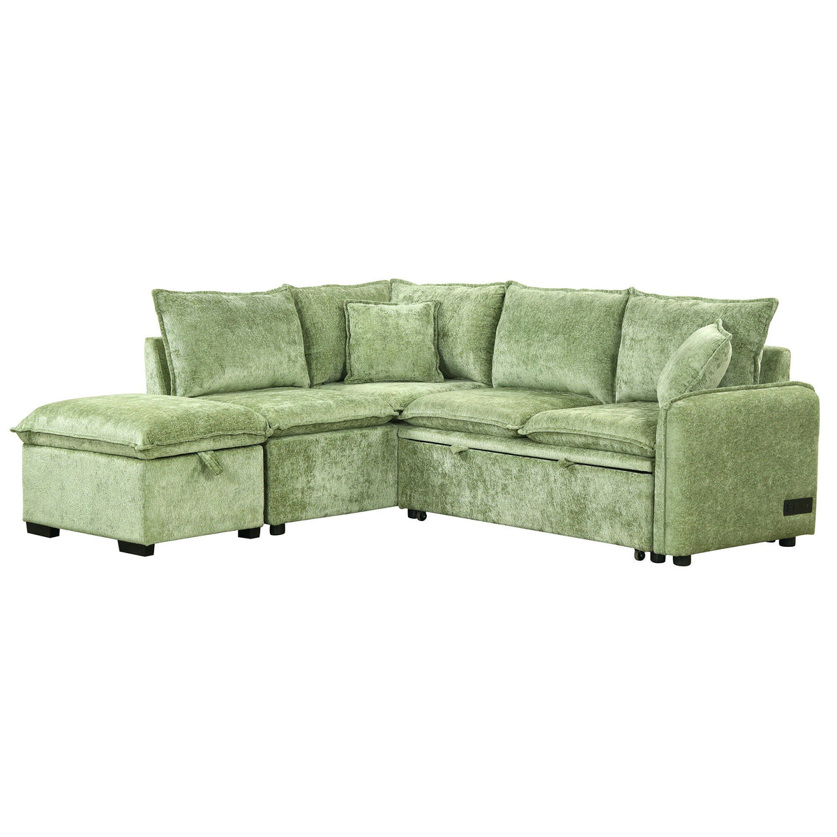 Sleeper sectional sofa HouseOfZazla green fabric with storage ottoman on Tampa Home & Garden Store