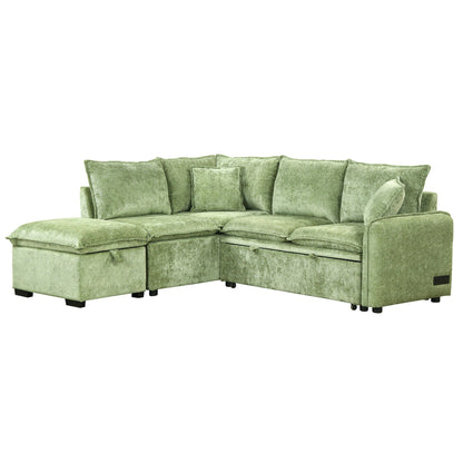 Sleeper sectional sofa HouseOfZazla green fabric with storage ottoman on Tampa Home & Garden Store