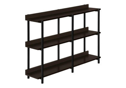 Accent console table with dark brown shelves and black metal frame, 3-tier design on Tampa Home & Garden Store