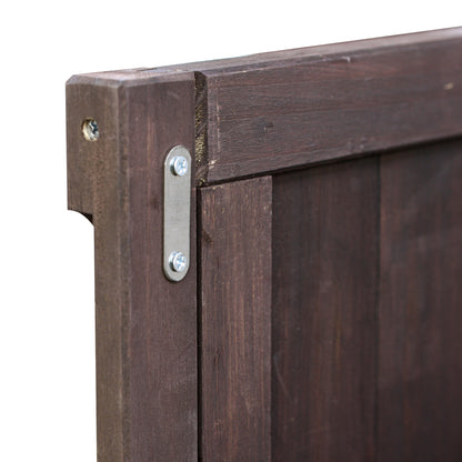 K&K Outdoor Kitchen Island wood frame detail in dark stain with metal hardware on Tampa Home & Garden Store