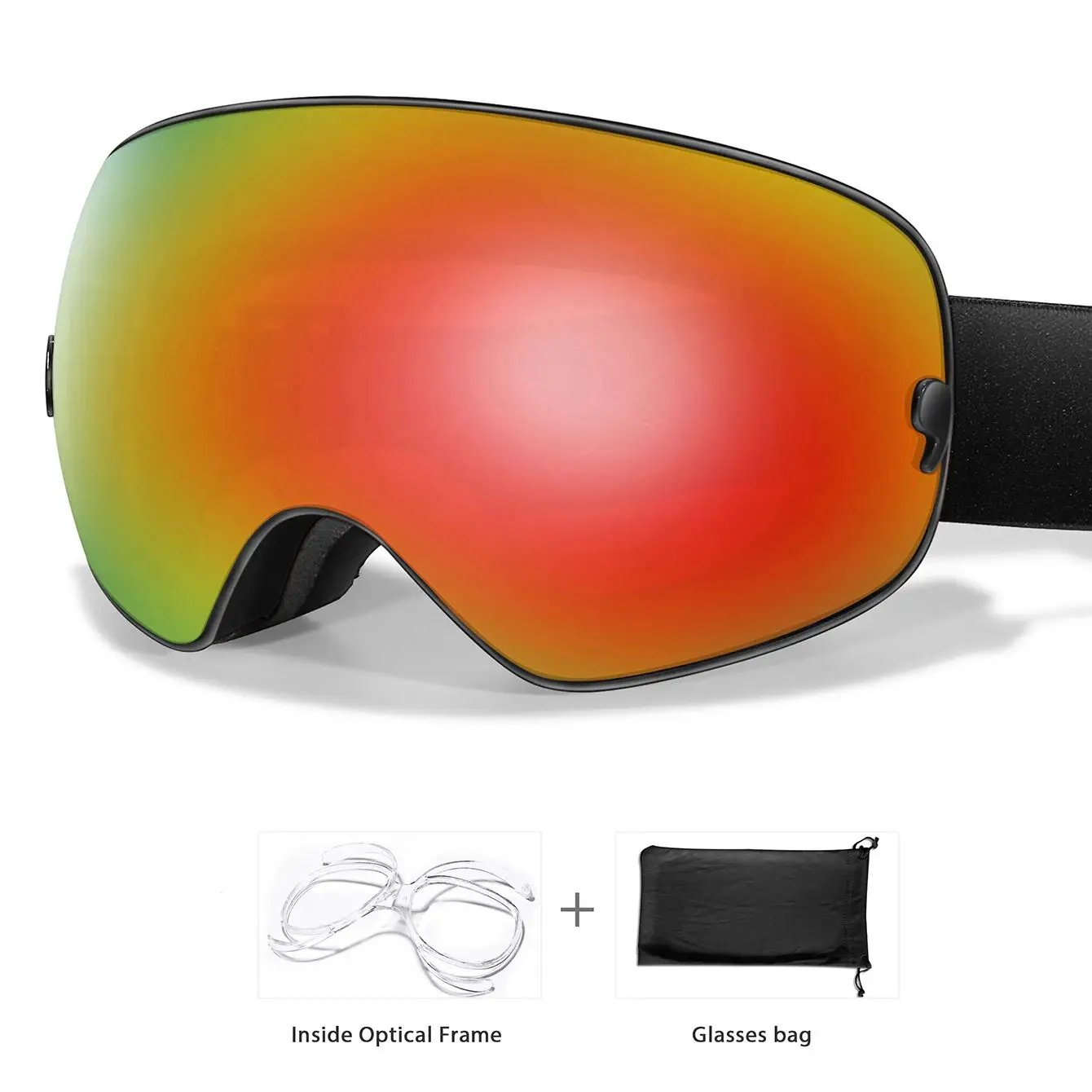 Children's ski goggles with mirrored orange gradient lens and black strap on Tampa Home & Garden Store