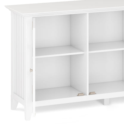 Acadian wide storage cabinet handcrafted by HouseOfZazla in white finish with open shelves on Tampa Home & Garden Store