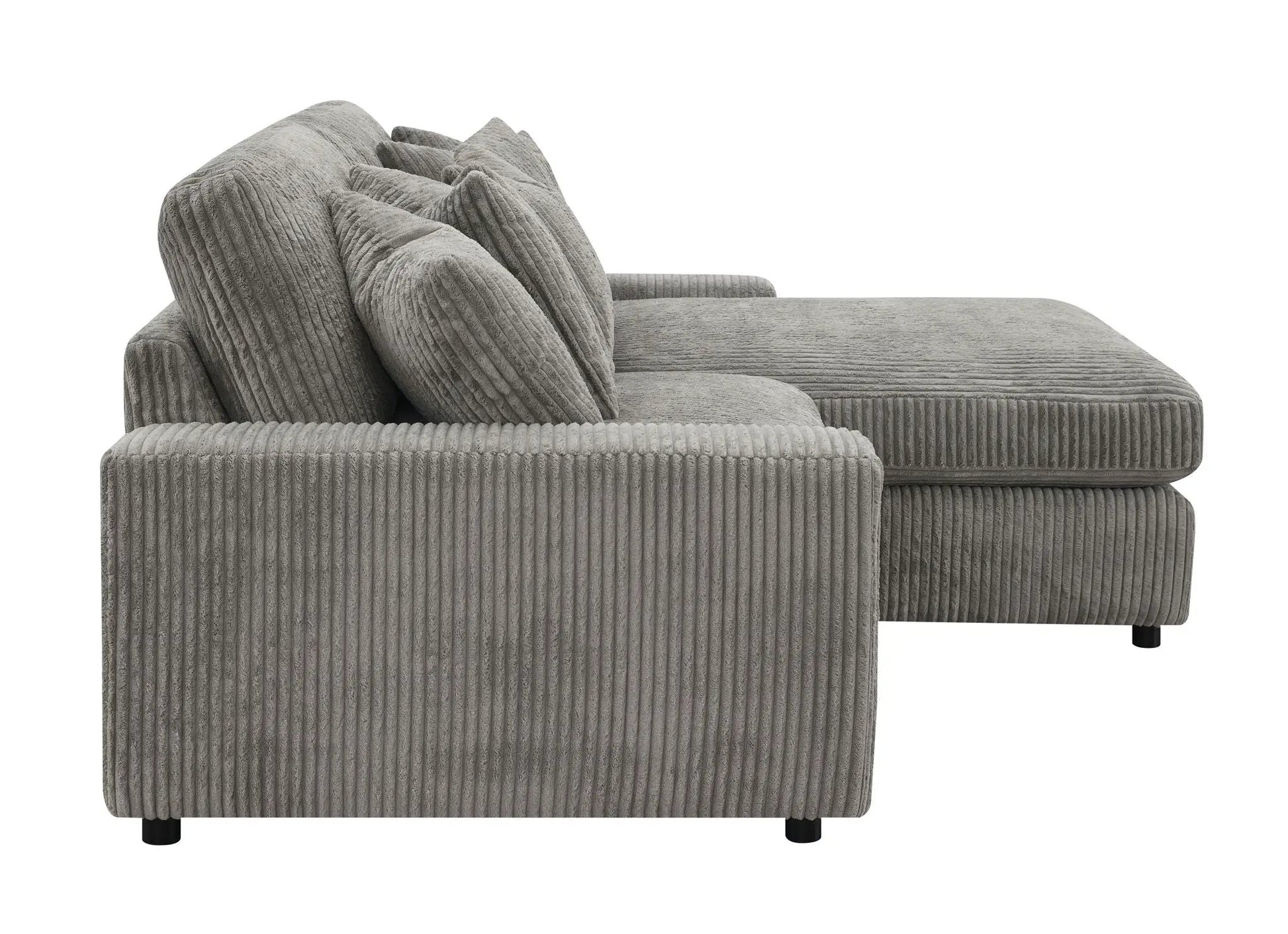 Tavia reversible sectional sofa gray corduroy with 6 pillows, stationary sectional on Tampa Home & Garden Store