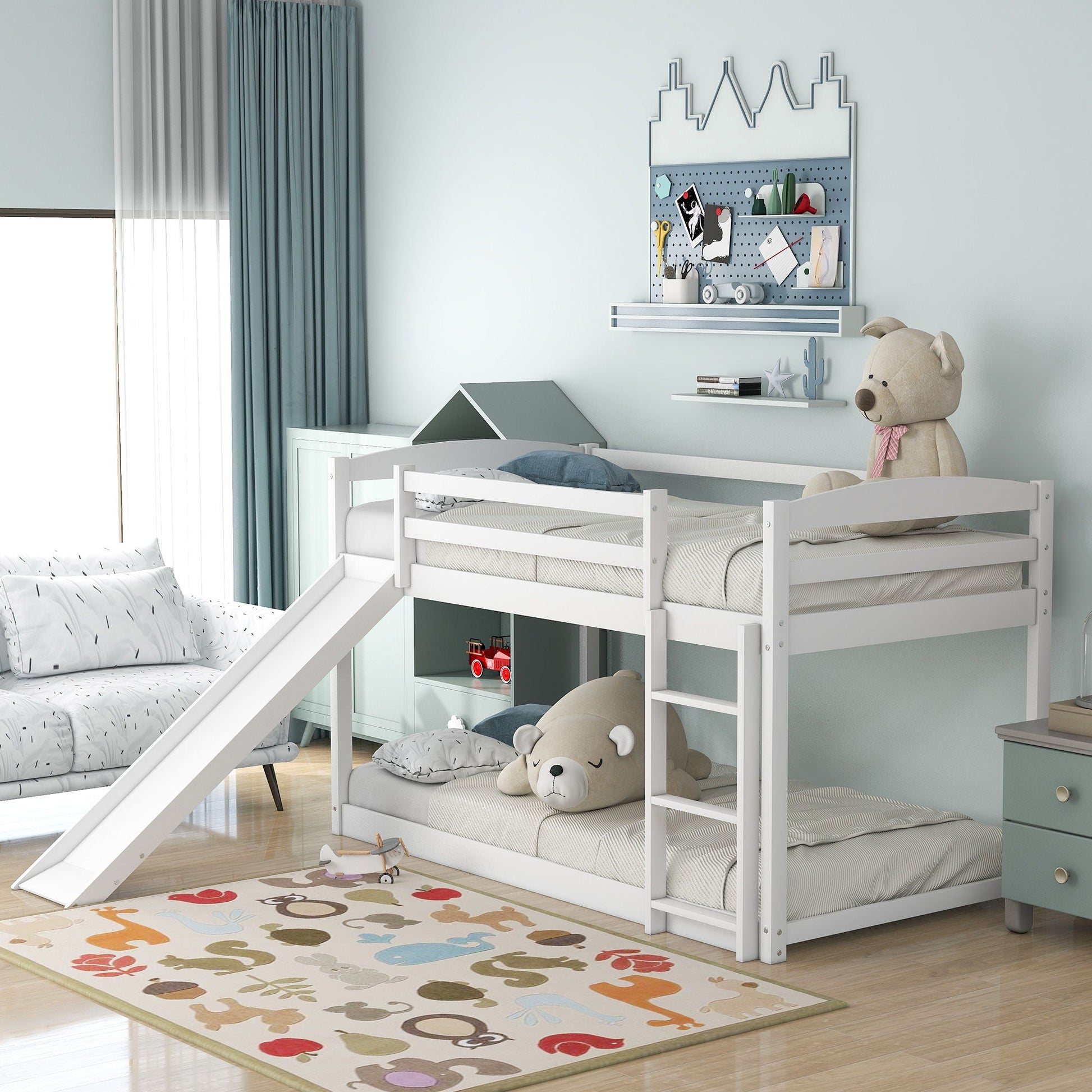 Durable bunk bed with convertible slide and ladder in white by HouseOfZazla on Tampa Home & Garden Store