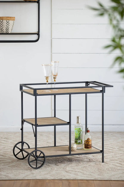 Shelf With Wheel Black and Brown Wood Finish