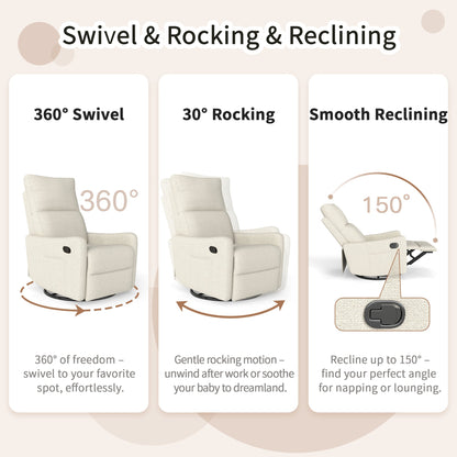 Manual Swivel Rocker Recliner Chair in beige fabric 360° swivel and 30° rocking recline on Tampa Home & Garden Store