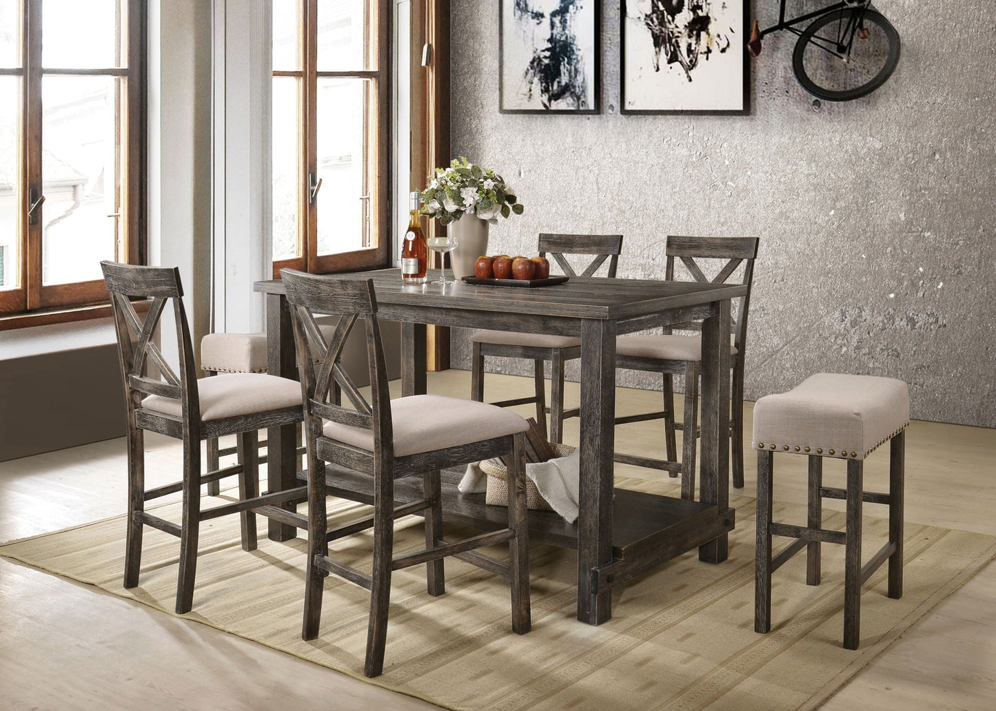 Martha II 7-Piece Counter Height Dining Set Gray with X-back chairs by HouseOfZazla on Tampa Home & Garden Store