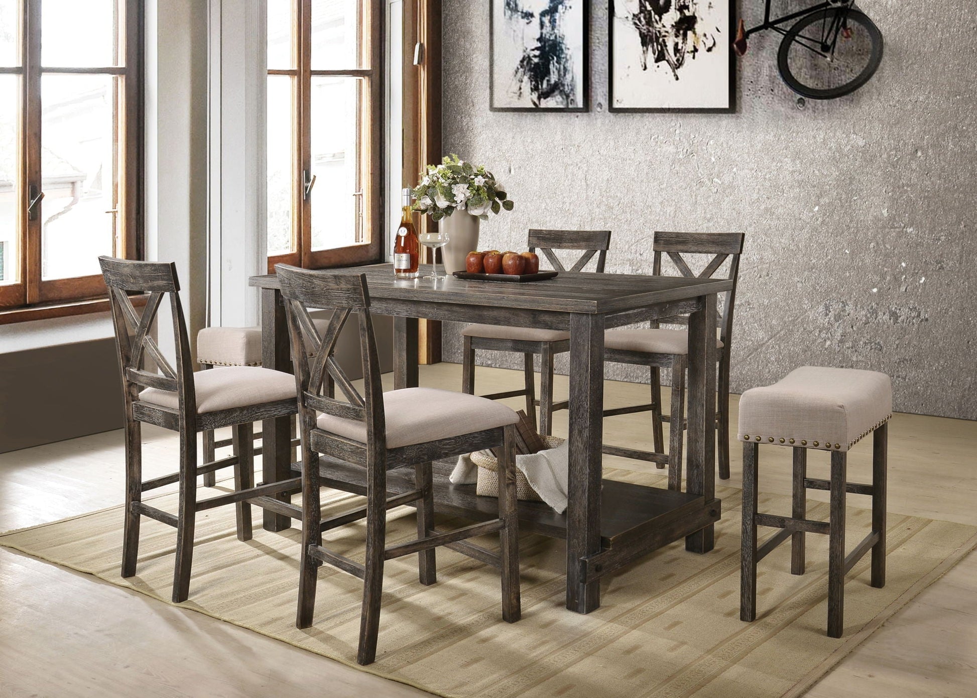 Martha II 7-Piece Counter Height Dining Set Gray with X-back chairs by HouseOfZazla on Tampa Home & Garden Store