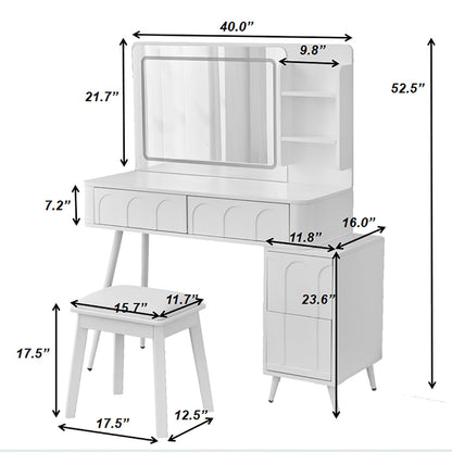 White vanity desk with LED mirror and 4 drawers, side storage cabinet, stool by HouseOfZazla on Tampa Home & Garden Store
