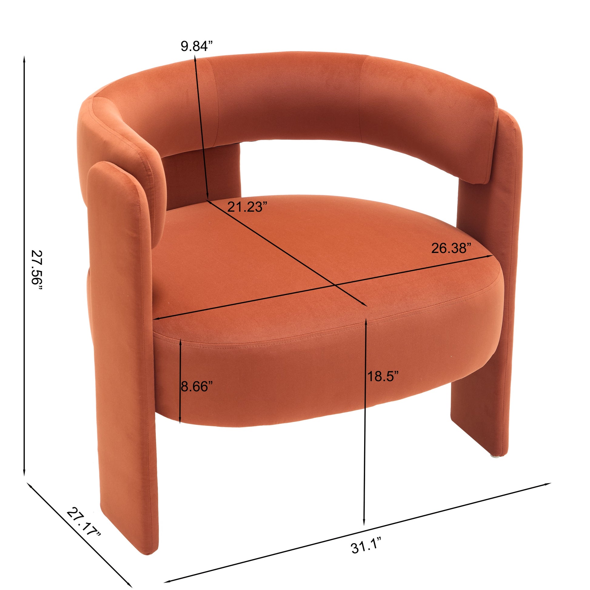 Orange velvet accent chair for living room by HouseOfZazla with curved back and plush seat on Tampa Home & Garden Store