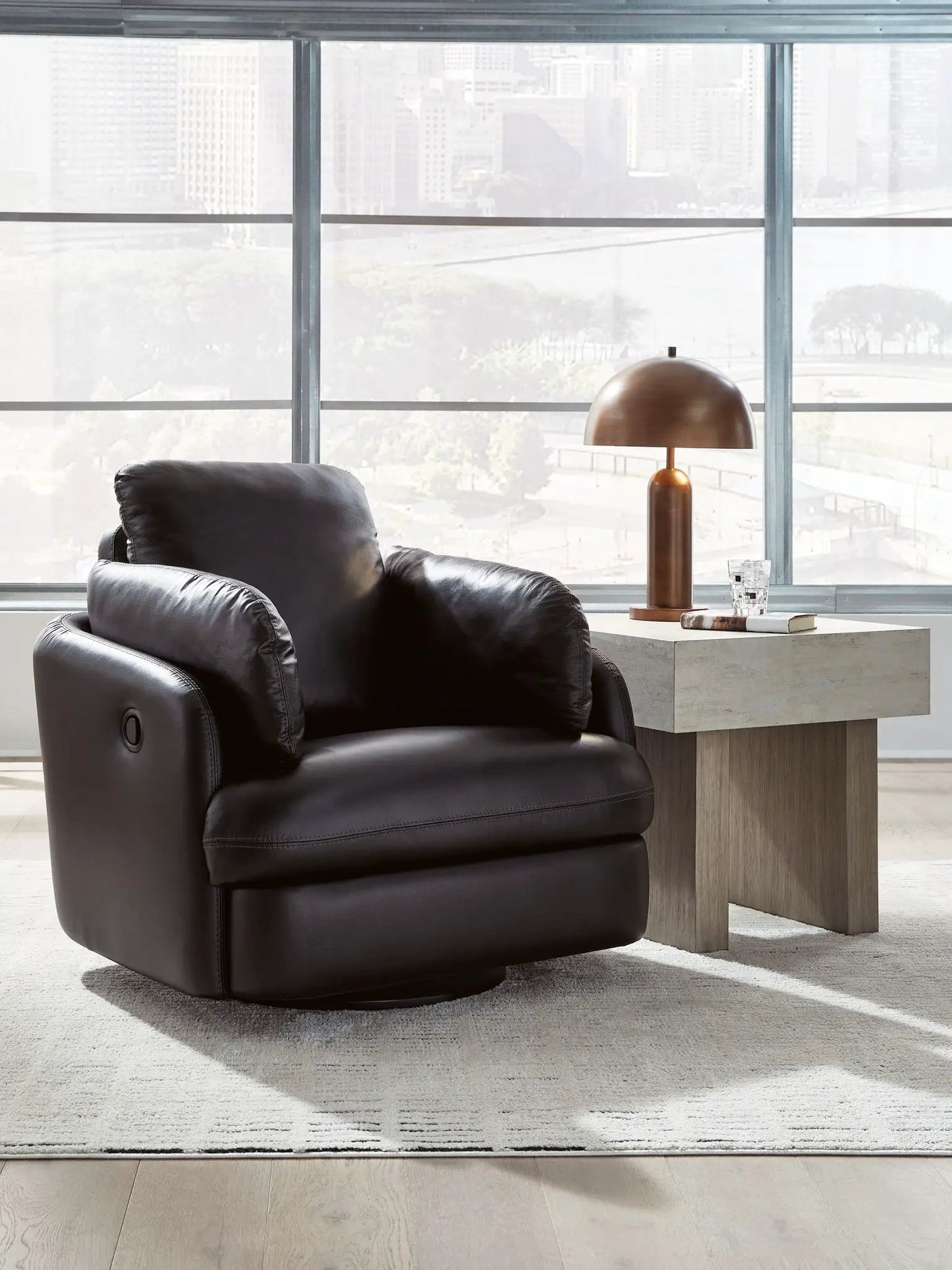 Modmax II Swivel Glider Recliner by Unique Piece Furniture in black leather on Tampa Home & Garden Store