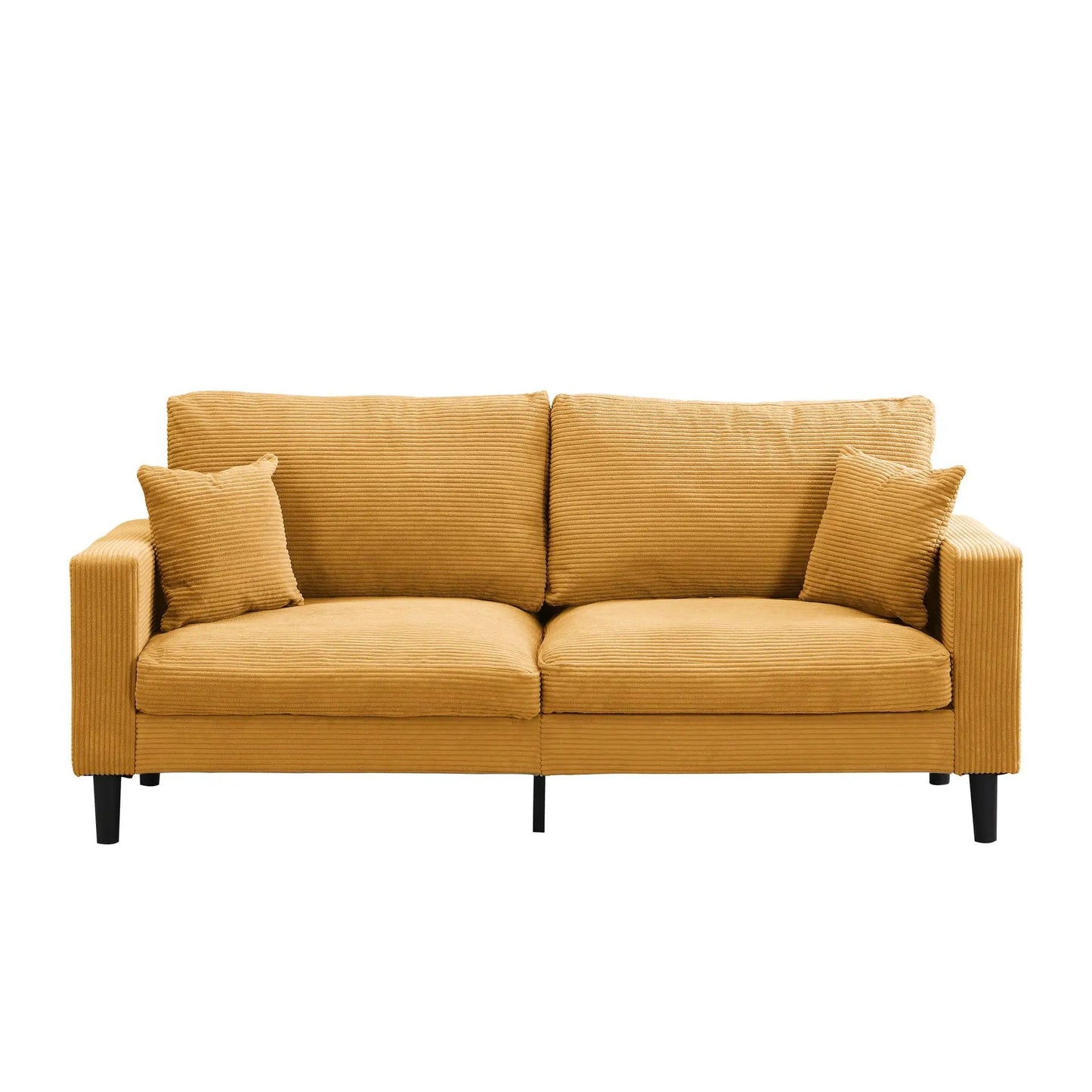 Modern Upholstered Resilience Three-Seater Sofa tan corduroy, stationary with black legs on Tampa Home & Garden Store