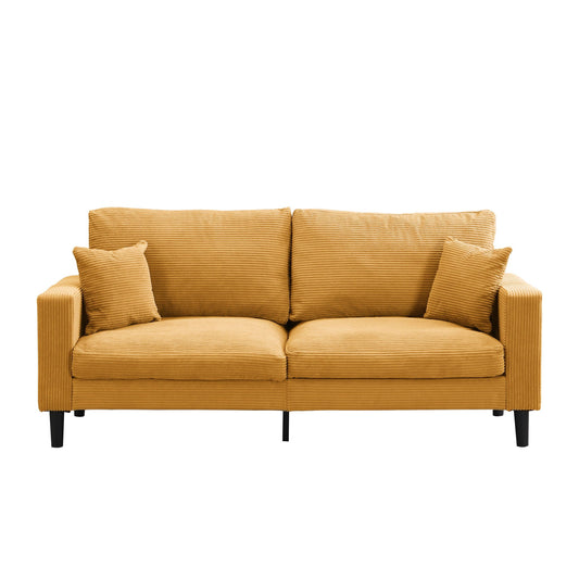 Modern Upholstered Resilience Three Seater Sofa camel corduroy cushions on black legs on Tampa Home & Garden Store